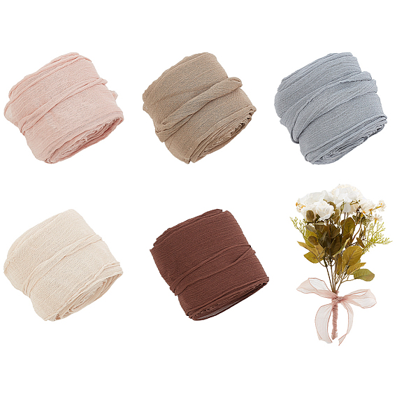 5 Rolls 5 Colors Polyester Ribbon, Chiffon Pleated Ribbon for Gift Wrapping, Party Decorations