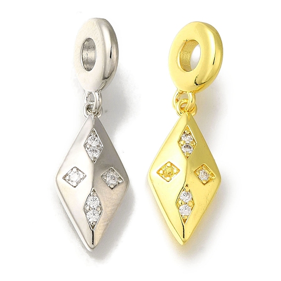 Стеллажное покрытие латунь проложить прозрачный кубический цирконий европейские подвески с подвесками, подвески в виде ромбов с большими отверстиями, без свинца и без кадмия, долговечный