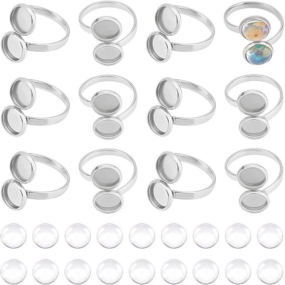 Набор для самостоятельного изготовления плоского круглого куполообразного кольца-манжеты, включая 304 открытые кольца из нержавеющей стали, Кабошоны из стекла
