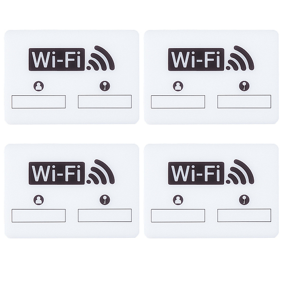 4шт. самоклеящиеся акриловые таблички с паролем Wi-Fi и названием сети для общего пользования, прямоугольные