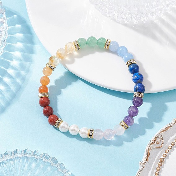 Женские эластичные браслеты из натуральных и синтетических драгоценных камней и ракушек с бусинами, круглые