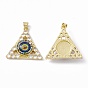 Rack Plating Brass Micro Pave Clear Cubic Zirconia Pendants, with Resin, Real 18K Gold Plated, Long-Lasting Plated, Cadmium Free & Lead Free, Triangle with Evil Eye