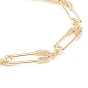 Brass Micro Pave Clear Cubic Zirconia Link Bracelets, with Lobster Claw Clasps, Long-Lasting Plated, Safety Pin Shape