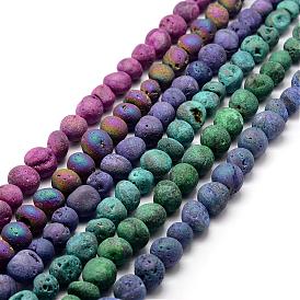 Electroplated Natural Quartz Crystal Beads Strands, Druzy Geode Crystal, Round