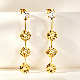 304 Stainless Steel Micro Pave Clear Cubic Zirconia Stud Dangle Earrings for Women, Spiral
