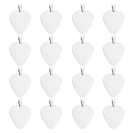 Stainless Steel Pendants, Laser Cut, with Snap on Bails, Stamping Blank Tag, Guitar Pick