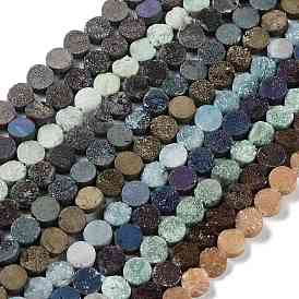 Electroplated Natural Druzy Agate Beads Strands, Dyed, Flat Round