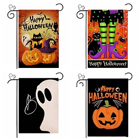 Garden Flag for Halloween, Double Sided Burlap House Flags, Ghost Pumpkin Cat Witch Pattern for Home Garden Yard Office Decorations