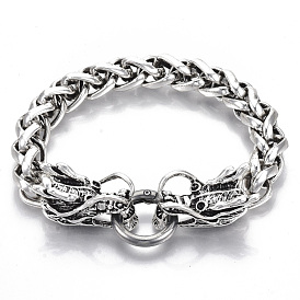 Men's Alloy Wheat Chain Bracelets, Dragon, with Gunmetal Plated Brass Spring Ring Clasps