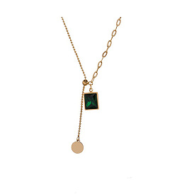 Green Pendant Titanium Steel Necklace for Women, Non-Fading and Adjustable Clavicle Chain