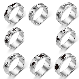 Rotating Titanium Steel Anxiety Relief Rings for Women Men, Stainless Steel Color