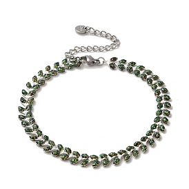 Brass Leaf Link Chain Bracelets with Paillettes