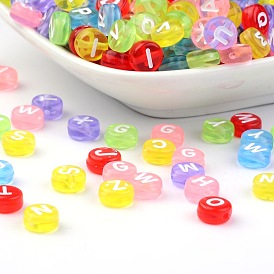 Transparent Acrylic Horizontal Hole Letter Beads, For Bracelets Making, Flat Round with Random Letters