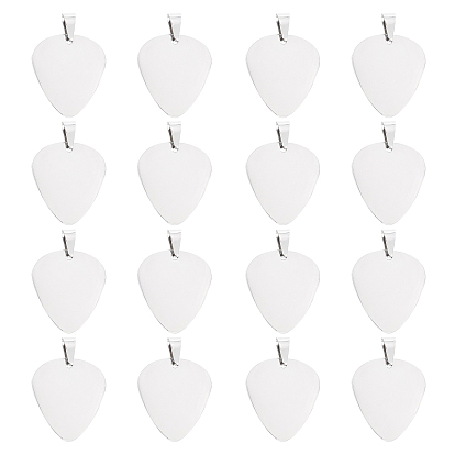 Stainless Steel Pendants, Laser Cut, with Snap on Bails, Stamping Blank Tag, Guitar Pick