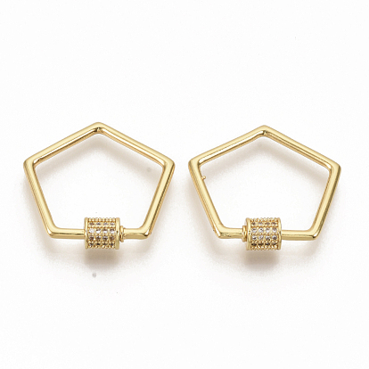 Латунь микропаве прозрачный кубический цирконий винт карабин брелоки, для изготовления ожерелий, без кадмия и без свинца, пятиугольник, реальный 16 k позолоченный