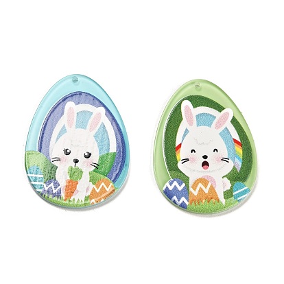 Easter Printed Transparent Acrylic Pendants, Egg with Rabbit