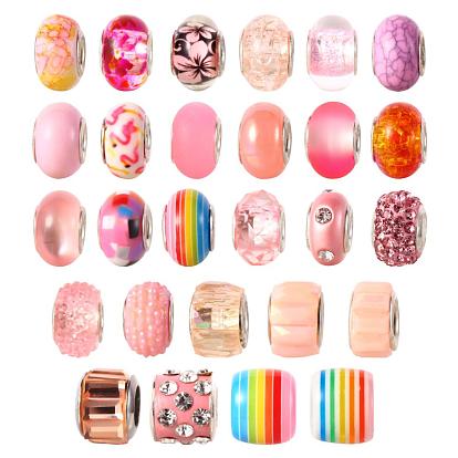 Европейские бусины из акрила, смолы и полимерной глины со стразами, бусины с большим отверстием, с основной цвет серебристый, рондель