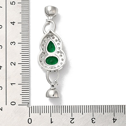Rack Plating Brass Micro Pave Clear Cubic Zirconia Fold Over Clasps, with Green Glass, Cadmium Free & Lead Free, Long-Lasting Plated, Gourd