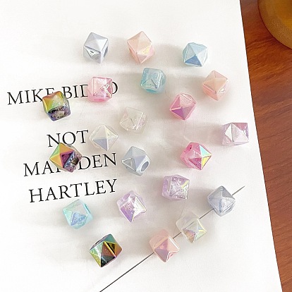 Непрозрачные акриловые бусины с УФ-покрытием, радужный, кубические, граненые, с блеском порошок