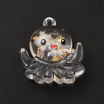 Luminous Transparent Resin Pendants, Octopus Charms, with Gold Foil