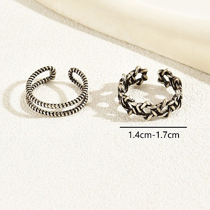 2Pcs 2 Style Brass Open Cuff Rings Set, Stackable Rings, Star