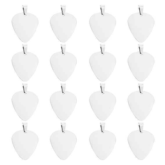 Stainless Steel Pendants, Laser Cut, with Snap on Bails, Stamping Blank Tag, Guitar Pick