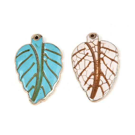 Подвески из синтетических драгоценных камней в форме листьев, с золотым латунным краем