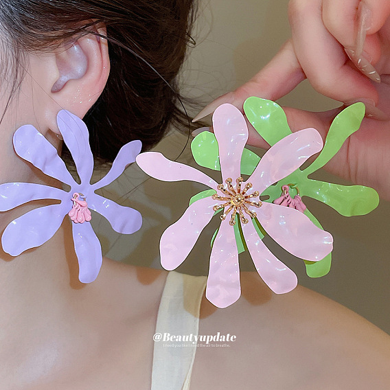 Iron Enamel Stud Earrings for Women, Flower