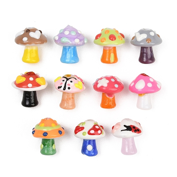 Эмалевые бусины ручной работы в технике лэмпворк, бусины ручной работы, гриб