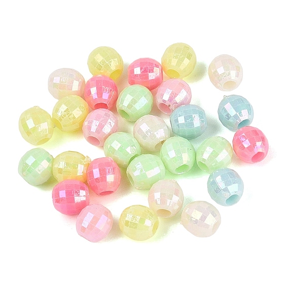 Opaque Plastic Beads, Barrel, Faceted, AB Color Plated