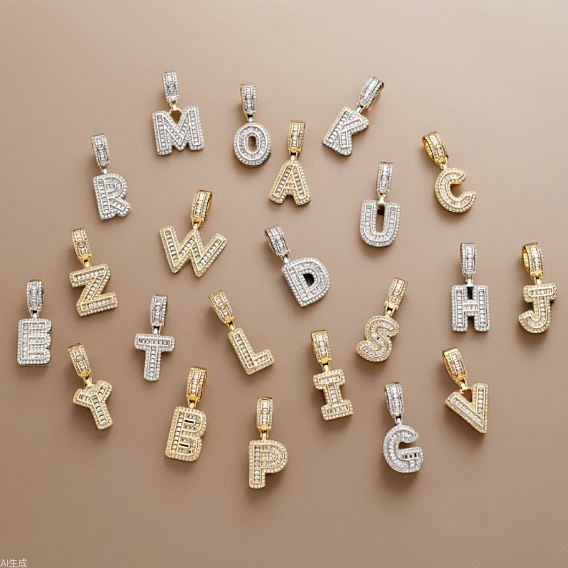 Латунные микро проложить кубического циркония подвески, письмо амулеты