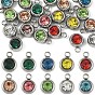 20Pcs 303 Stainless Steel Rhinestone Charms, Birthstone Necklace Charms, Flat Round, Stainless Steel Color