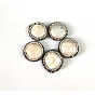 Flat Round Shell Pearl Beads, with Polymer Clay Rhinestones, 21~26x6mm, Hole: 1mm