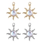 4Pcs 2 Colors Glass Pendants, with Brass Findings and Jump Ring, Sun