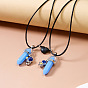 2Pcs 2 Style Luminous Glow in the Dark Dyed Natural Quartz Crystal Pendant Necklace, Astronaut & Alloy Heart Magnetic Matching Couple  Necklaces for Best Friends Lovers