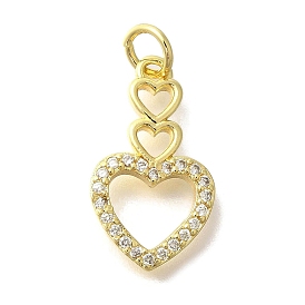 Brass Micro Pave Clear Cubic Zirconia Pendants, Heart Charms, with Jump Ring