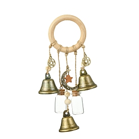 Iron Witch Bells for Door Knob Protection, Witch Wind Chimes Door Hanger, Glass Bottle and Wood Ring for Home Decor