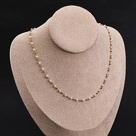 304 ожерелья из нержавеющей стали и круглого пластика с имитацией жемчуга, ионное покрытие (ip), белые