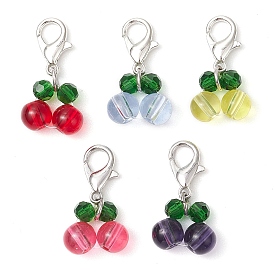 Glass Cherry Pendant Decoration, Alloy Lobster Claw Clasps for Bag Ornaments