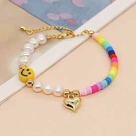 Colorful Beaded Yellow Smiley Heart Pearl Bracelet for Women by Go2Boho