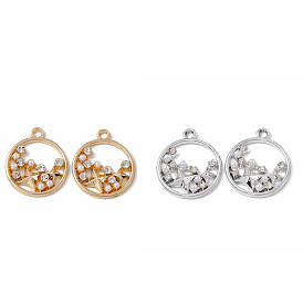 Alloy Crystal Rhinestone Pendants, with ABS Plastic Imitation Pearl Beads, Flat Round with Star Charm