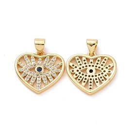 Brass Micro Pave Cubic Zirconia Pendants, Heart with Evil Eye Charms