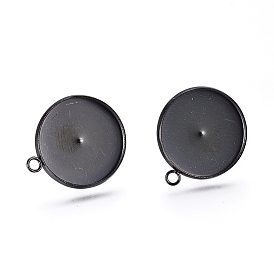 Ion Plating(IP) 304 Stainless Steel Stud Earring Settings, with Loop, Flat Round
