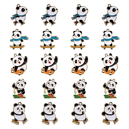 20Pcs 5 Style Zinc Alloy Enamel Pendants, Light Gold, Sport Panda