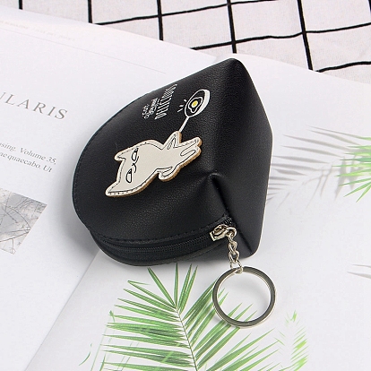 Cute Cat PU Leather Zipper Wallets with Platinum Tone Iron Split Key Ring, Coin Purses, Change Purse for Women & Girls