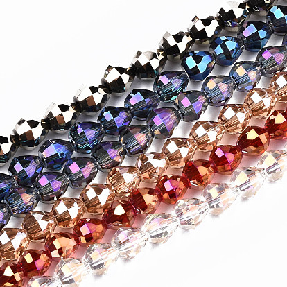 Electroplate Glass Beads Strands, Faceted Teardrop