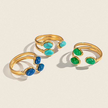 Регулируемые 304 открытые манжеты из нержавеющей стали с натуральными драгоценными камнями для женщин, реальный 18 k позолоченный