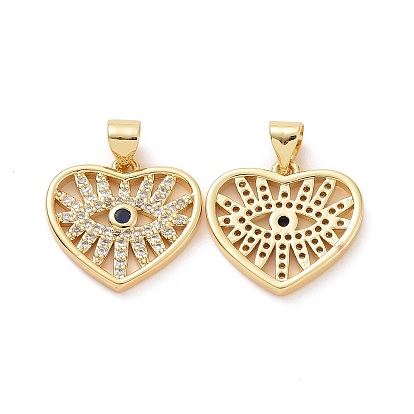 Brass Micro Pave Cubic Zirconia Pendants, Cadmium Free & Lead Free, Heart with Evil Eye Charms