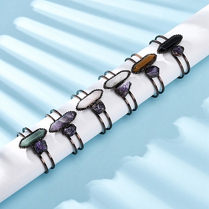 Браслеты с бусинами из натуральных драгоценных камней и аметиста, браслеты-браслеты с латунными шарнирами для женщин, овальные