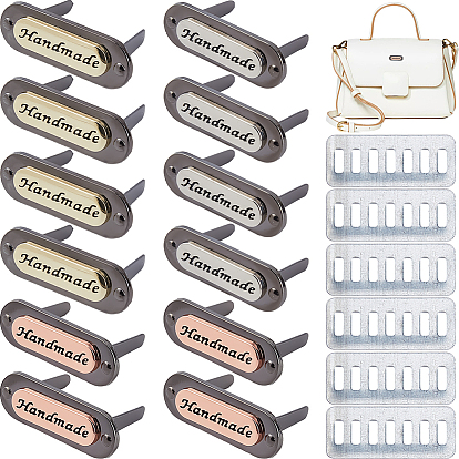 12 Sets 3 Farben Legierung & Eisen handgefertigte Etiketten, mit Shim, zur Taschenherstellung, Oval mit Buchstaben, Gumetal